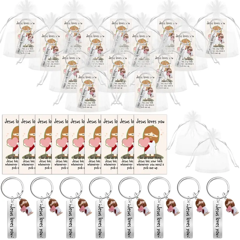 Valentine's Day Positive Gift - Valentines Jesus Keychain with Love Heart Christian Set (10 PCS)