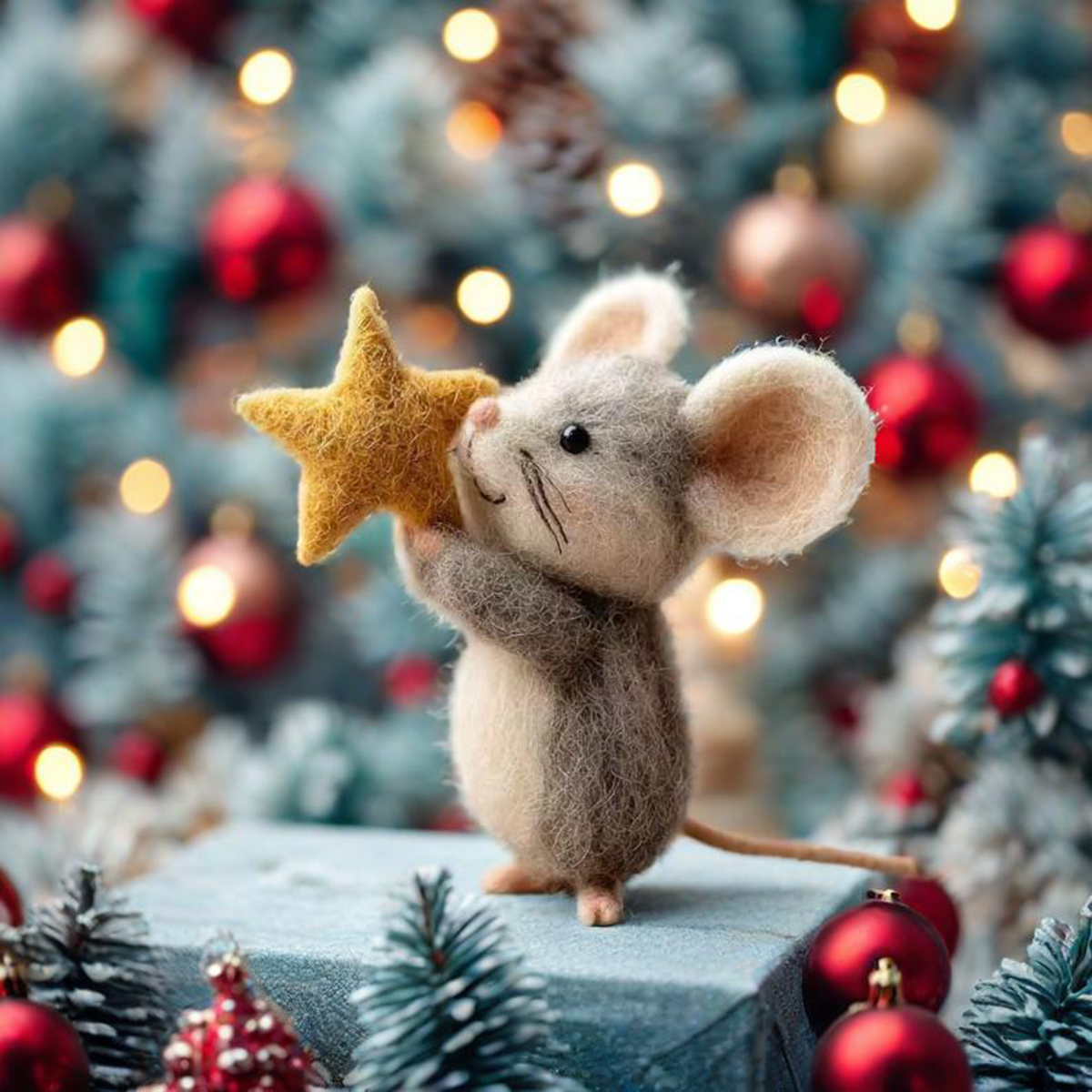 🎄🐭Charming Handmade Felt Mouse with Star