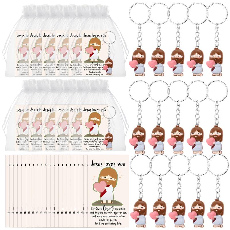 Valentine's Day Positive Gift - Valentines Jesus Keychain with Love Heart Christian Set (10 PCS)