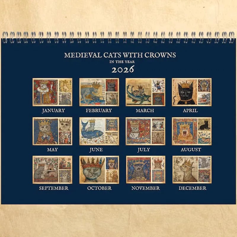🔥Last Day 49% OFF - 🐱🗓️Medieval Cats with Crowns Calendar 2026