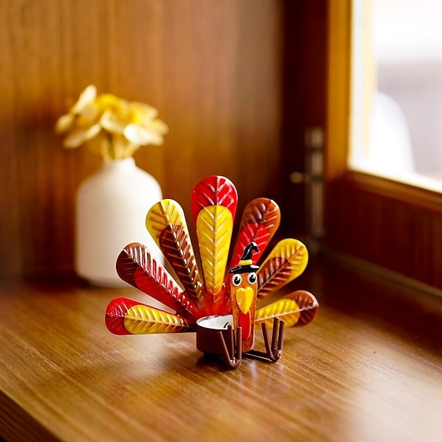 🥰🎁Colorful Turkey Metal Tea Light Candle Holder | Thanksgiving Tabletop Decoration