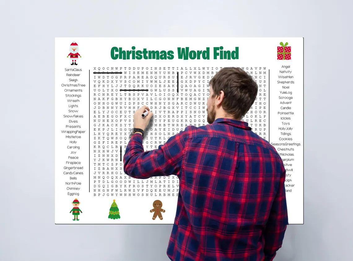 ⏰ Jumbo Thanksgiving & Christmas Word Search Poster – Giant 36"x24" Wall Game! 🎉