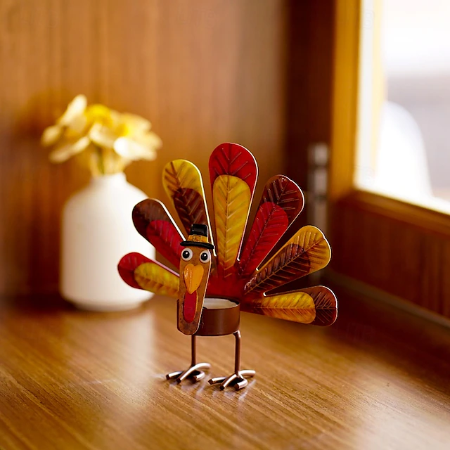 🥰🎁Colorful Turkey Metal Tea Light Candle Holder | Thanksgiving Tabletop Decoration
