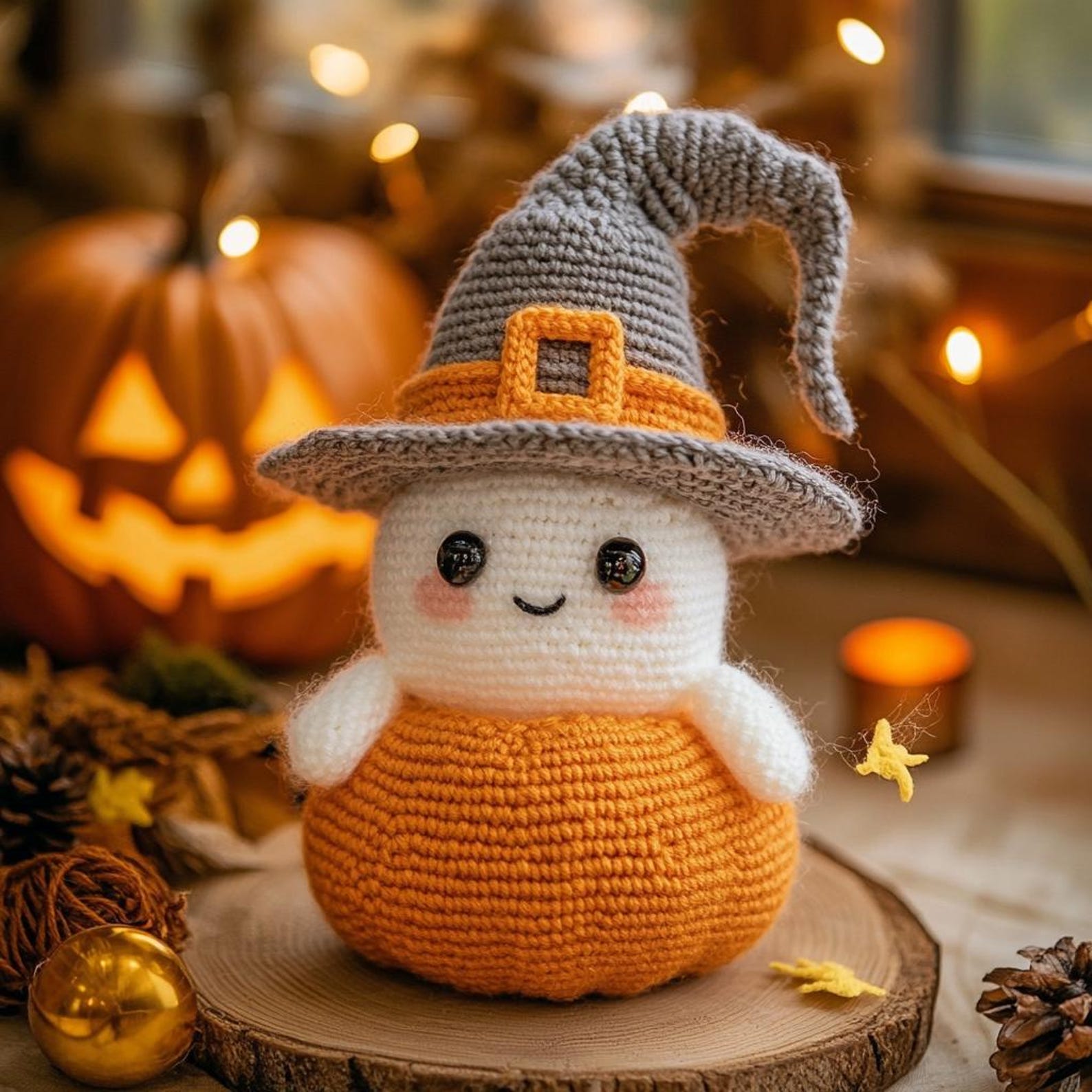 Hand-Knitted Retro Ghost & Pumpkin Decor - Spooky Halloween Cuties!