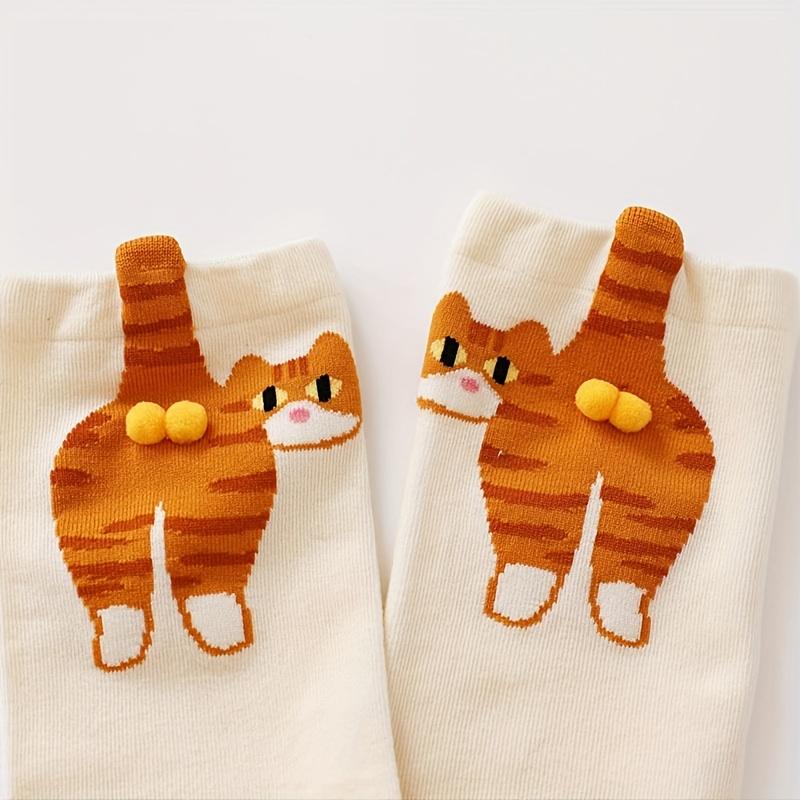 2 Pairs/1 Pair (Buyer's Choice) Cute 3D Tabby Cat Socks with Puss-in-the-Boots-like Paws & Bell Collar - Warm Winter Tights for Men & Women, Unisex Thick Casual Socks for & s (Machine Washable)