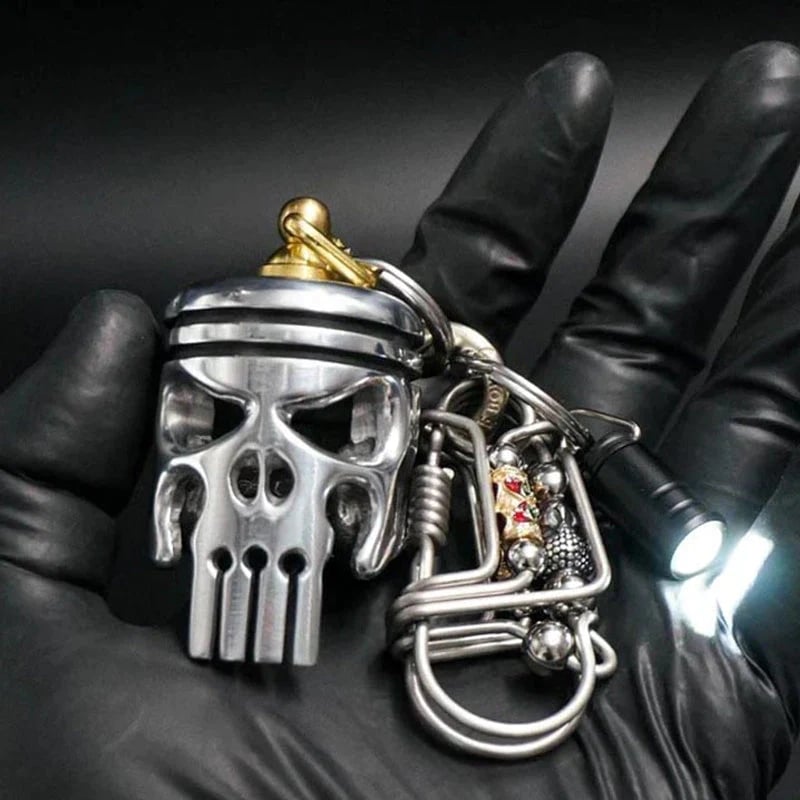 Piston Art Skull Keychain