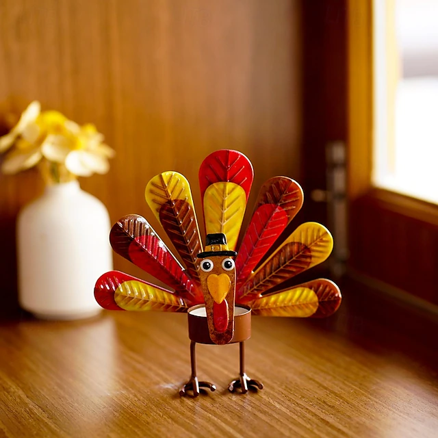 🥰🎁Colorful Turkey Metal Tea Light Candle Holder | Thanksgiving Tabletop Decoration