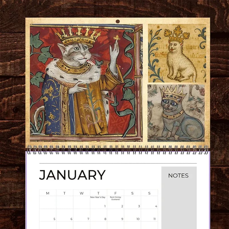 🔥Last Day 49% OFF - 🐱🗓️Medieval Cats with Crowns Calendar 2026