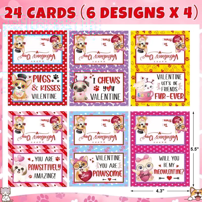🎁💖Valentine's Day Gift for Students🧩24 Packs Valentine's Day Cat & Dog Jigsaw Puzzles with Cards