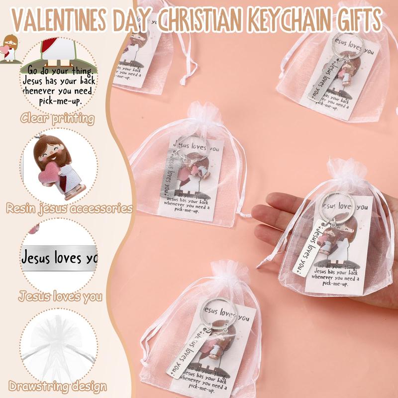 Valentine's Day Positive Gift - Valentines Jesus Keychain with Love Heart Christian Set (10 PCS)