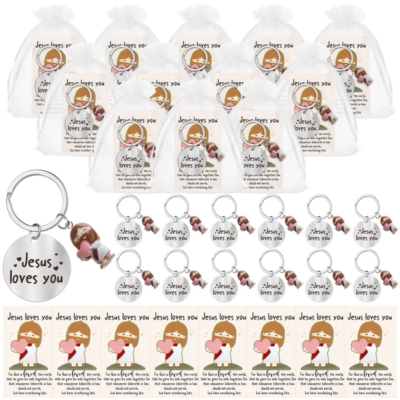 Valentine's Day Positive Gift - Valentines Jesus Keychain with Love Heart Christian Set (10 PCS)