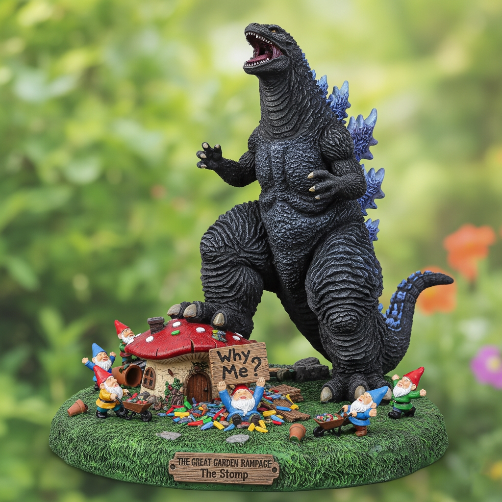 🤣Hot Sale 50% Off - 🎁The Great Garden Rampage: Giant Kaiju vs. Gnomes Statue | Hilarious Lawn Decor & Prank Gift