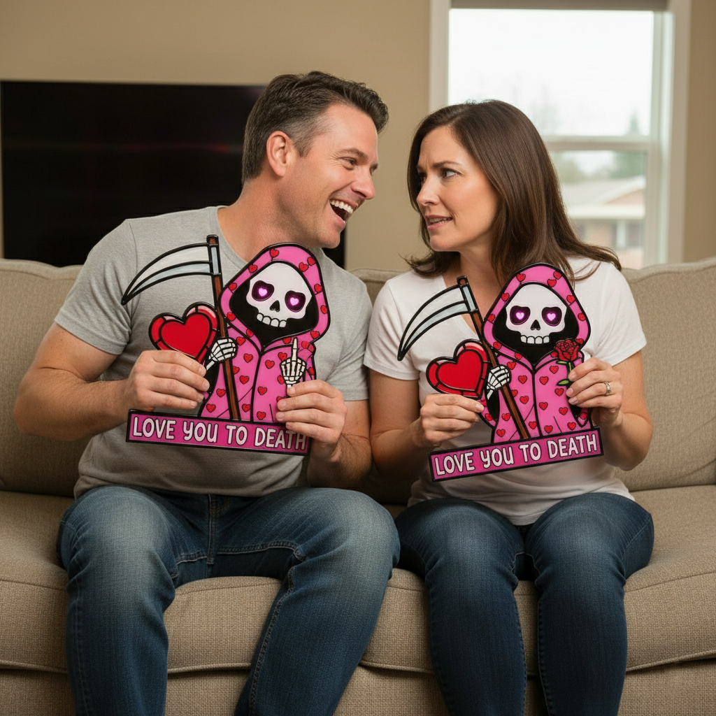 💖"Love You To Death" Grim Reaper Window Corner Suncatcher | Pastel Goth Valentine's Decor