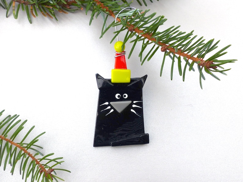 Handmade😻Fused Glass Cat Ornament