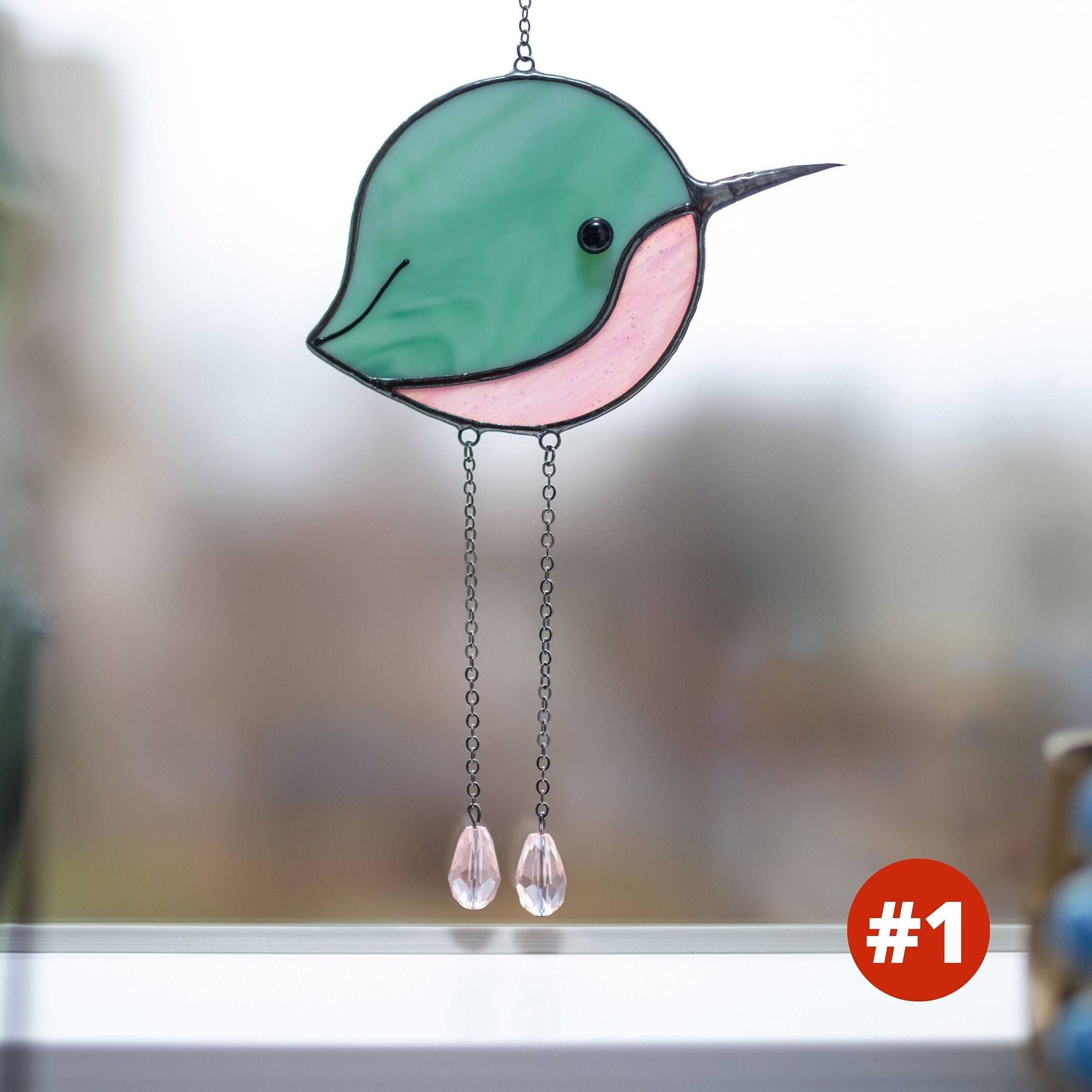🐦Stained glass art Hummingbird light catcher, bird sun catcher window hanging, new house ornament neighbor gift, Mothers day gifts