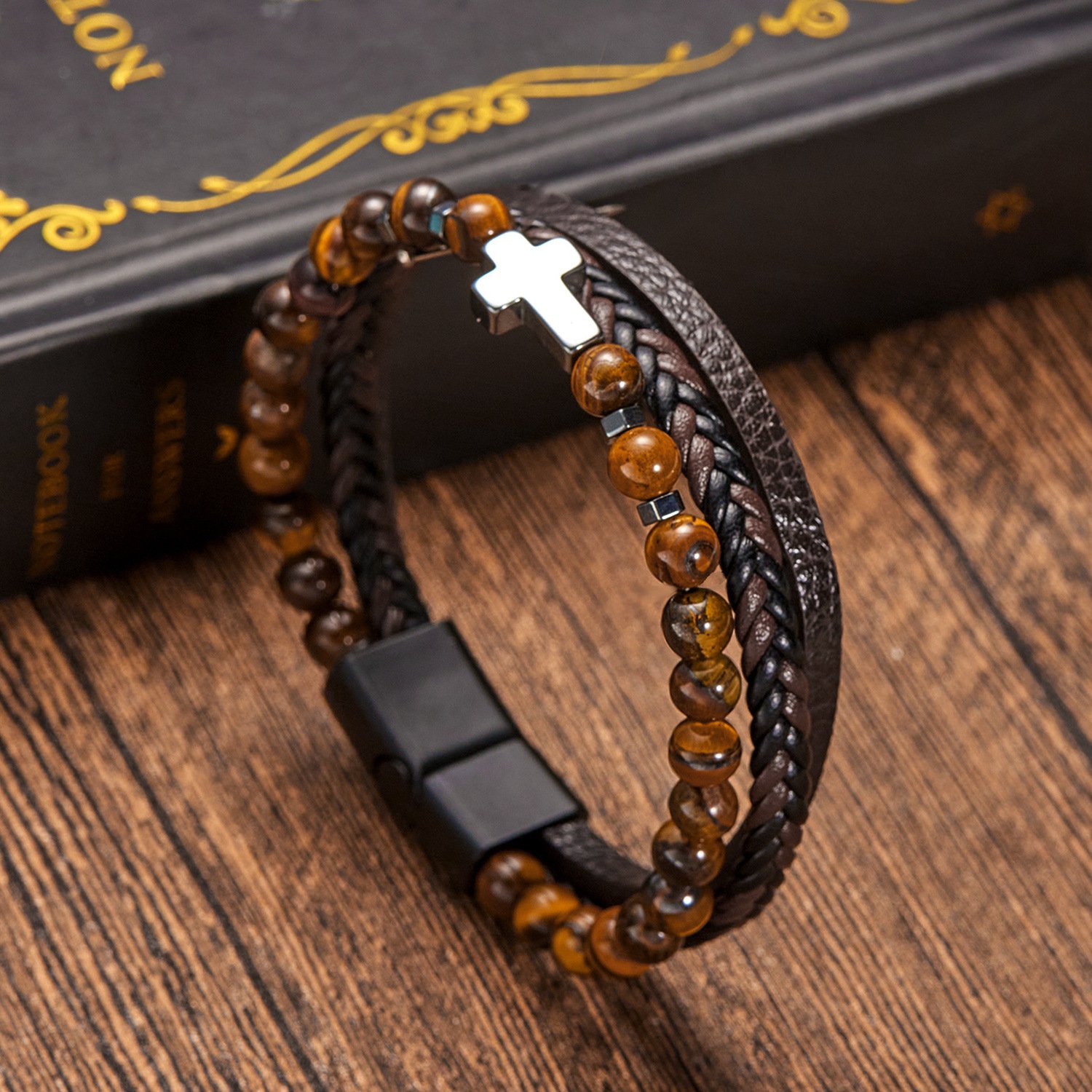 🔥HOT SALE 49% OFF - Multicolor Obsidian Magnetic Clasp Men's Leather Bracelet- 4 styles