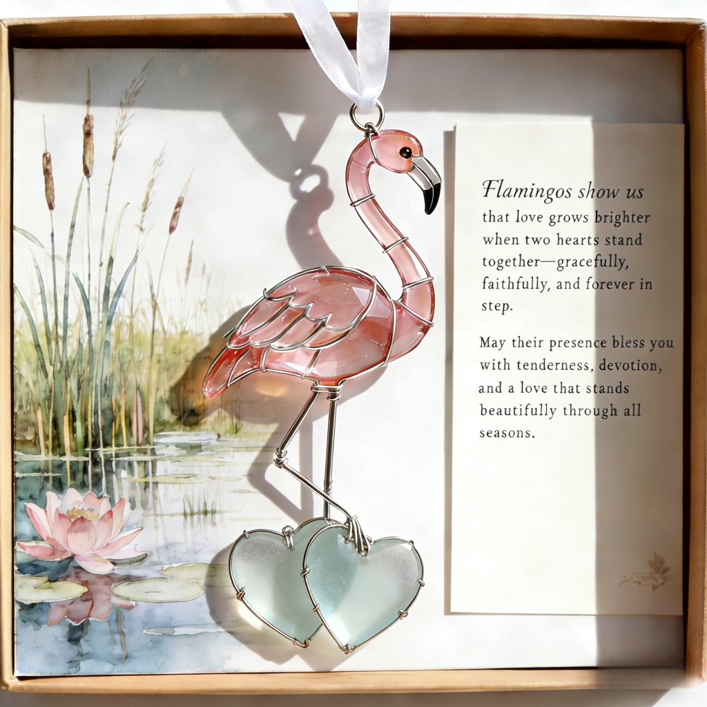 Flamingo Valentine's Day Sea Glass Ornament