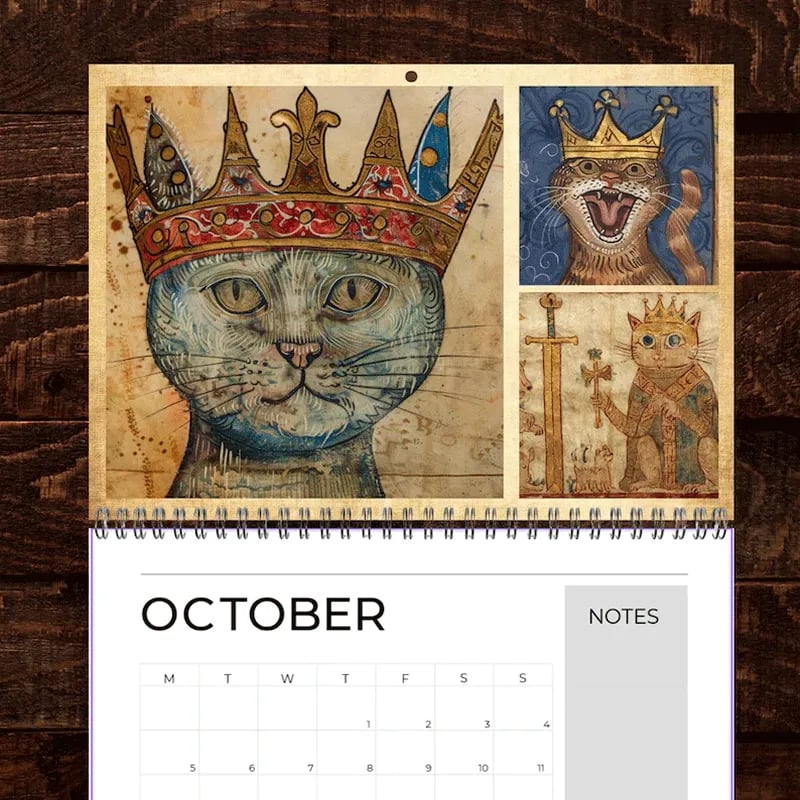 🔥Last Day 49% OFF - 🐱🗓️Medieval Cats with Crowns Calendar 2026