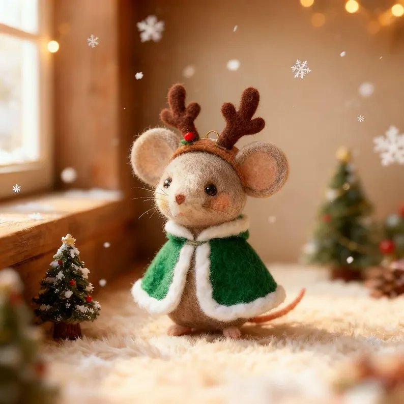 🎄 Christmas Handmade Felt Mouse Ornaments | Whimsical Holiday Decor