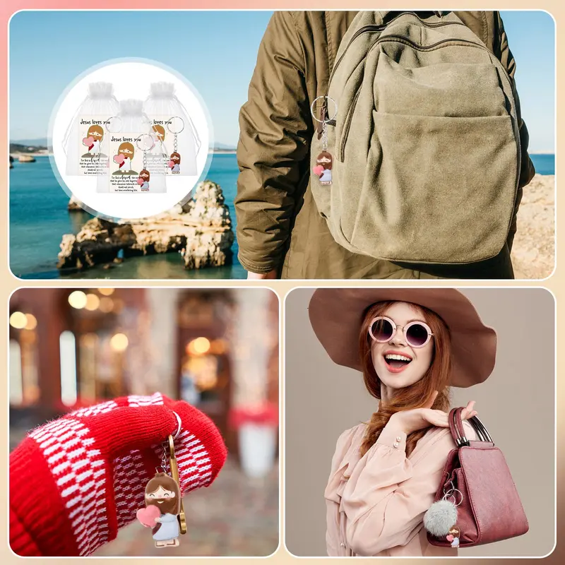 Valentine's Day Positive Gift - Valentines Jesus Keychain with Love Heart Christian Set (10 PCS)