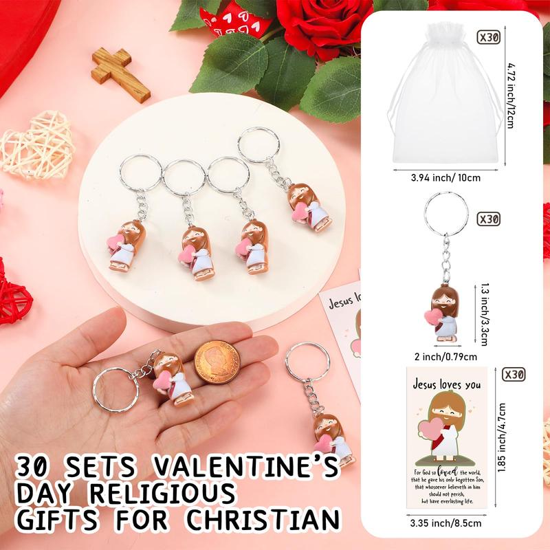 Valentine's Day Positive Gift - Valentines Jesus Keychain with Love Heart Christian Set (10 PCS)