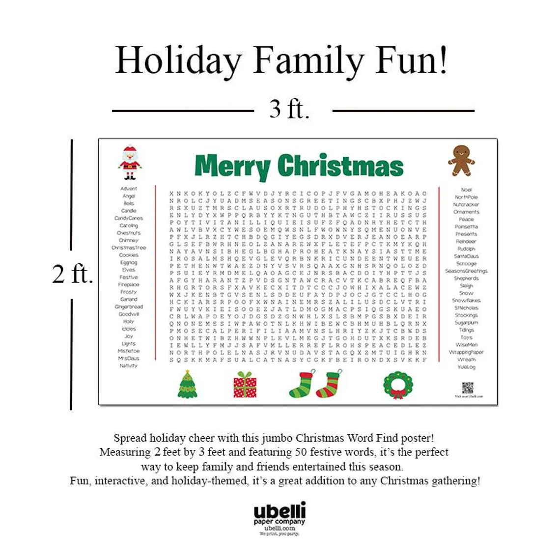 ⏰ Jumbo Thanksgiving & Christmas Word Search Poster – Giant 36"x24" Wall Game! 🎉