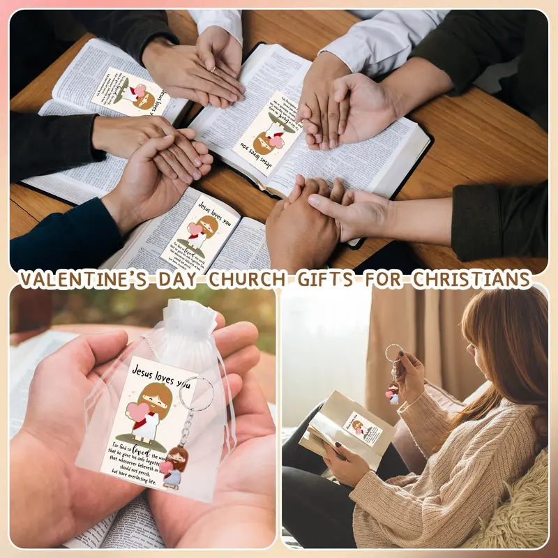 Valentine's Day Positive Gift - Valentines Jesus Keychain with Love Heart Christian Set (10 PCS)