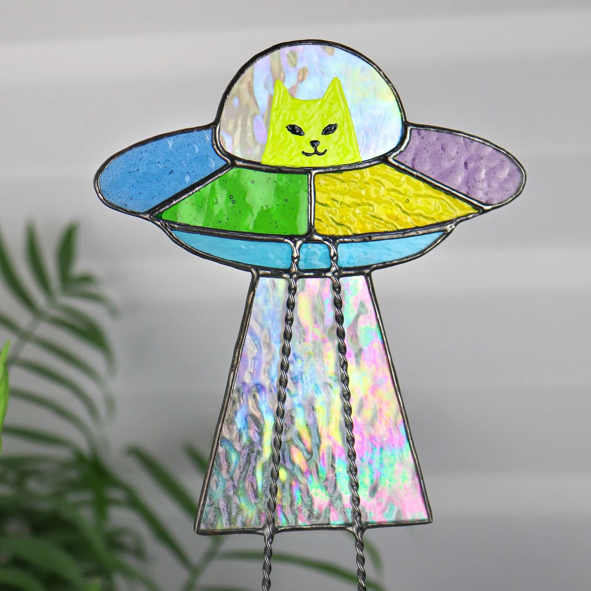 UFO And Alien Cat Plant Stake