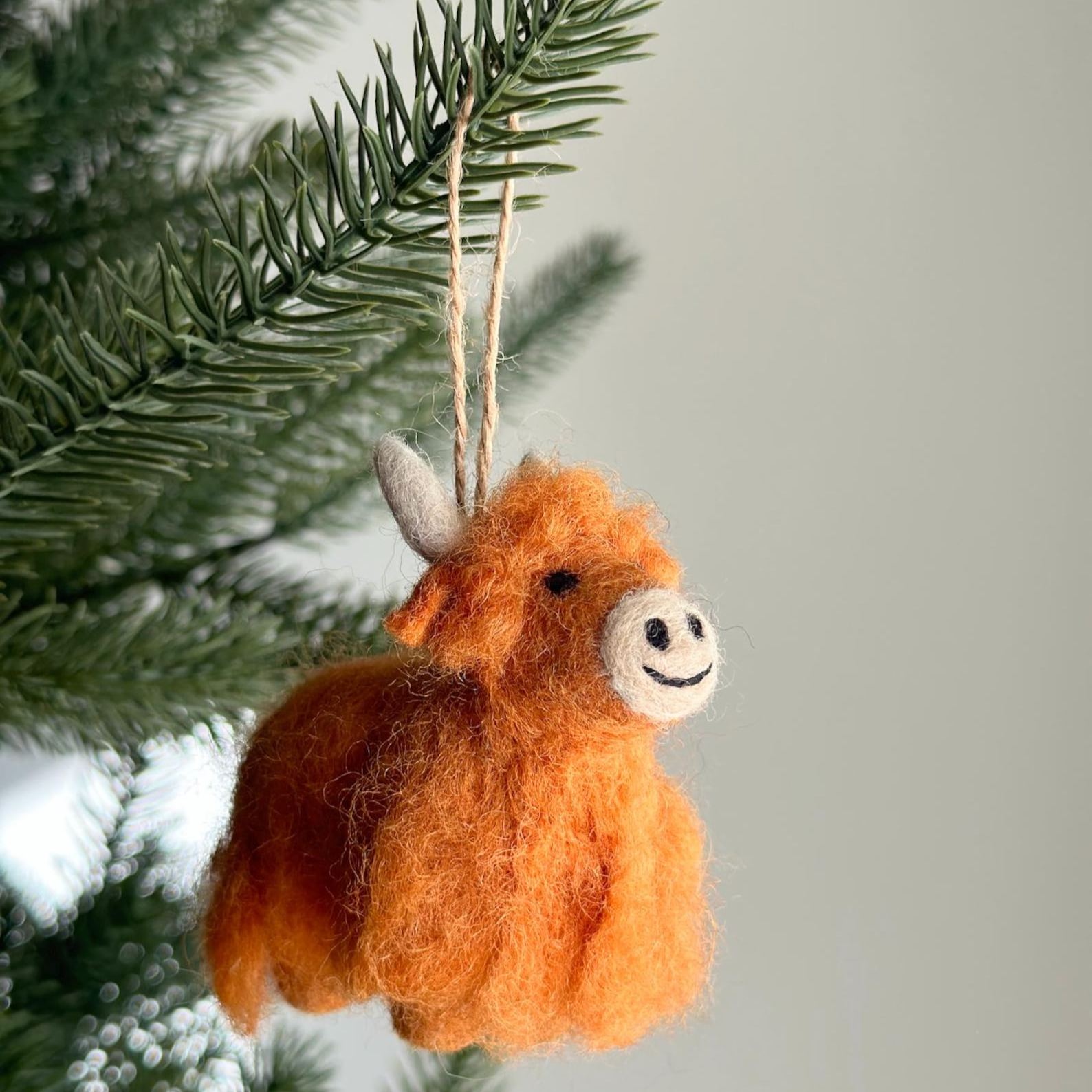 Needle Felted Highland Cow Ornament