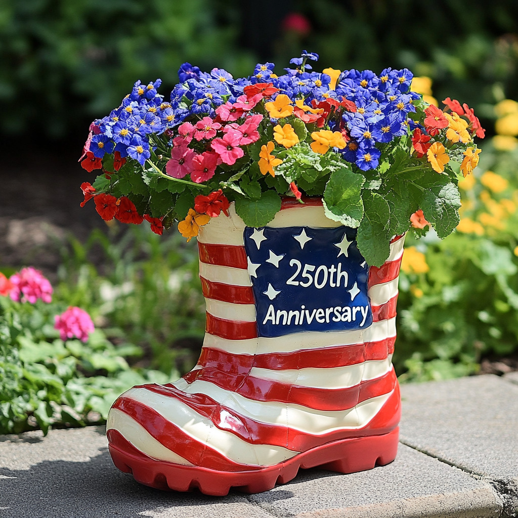 Celebrate 250 Years of Freedom with the Patriotic American Flag Boot Planter