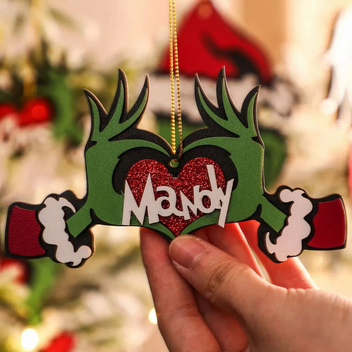 Personalized Grinch ornament- stocking tag