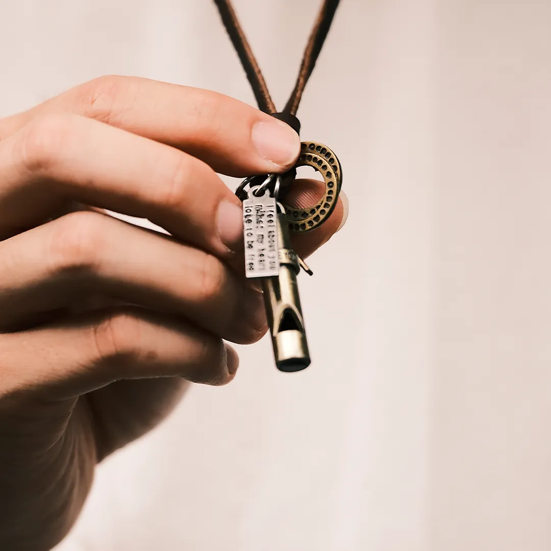 American Retro Metal Whistle Tactical Outdoor Item Leather Chain Pendant Accessory