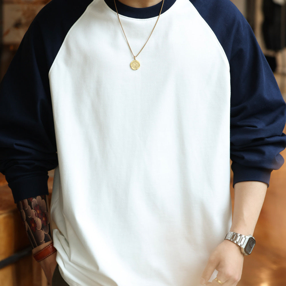 300g pure cotton contrasting shoulder length long sleeved T-shirt, loo