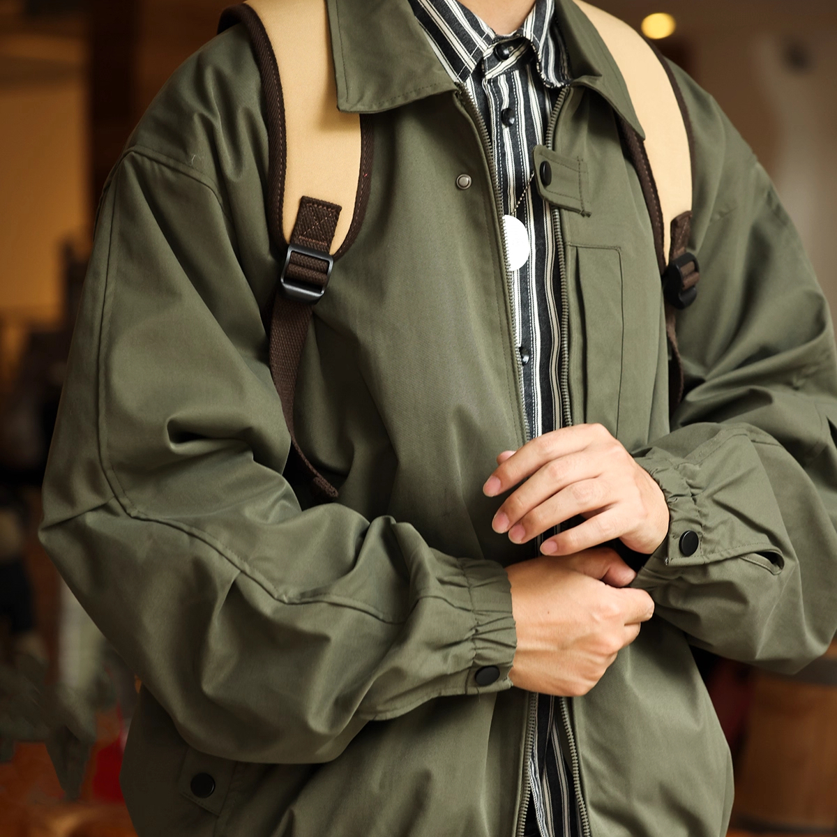 American Retro Lapel Men'S Casual Loose Military Green Detroit Jacket