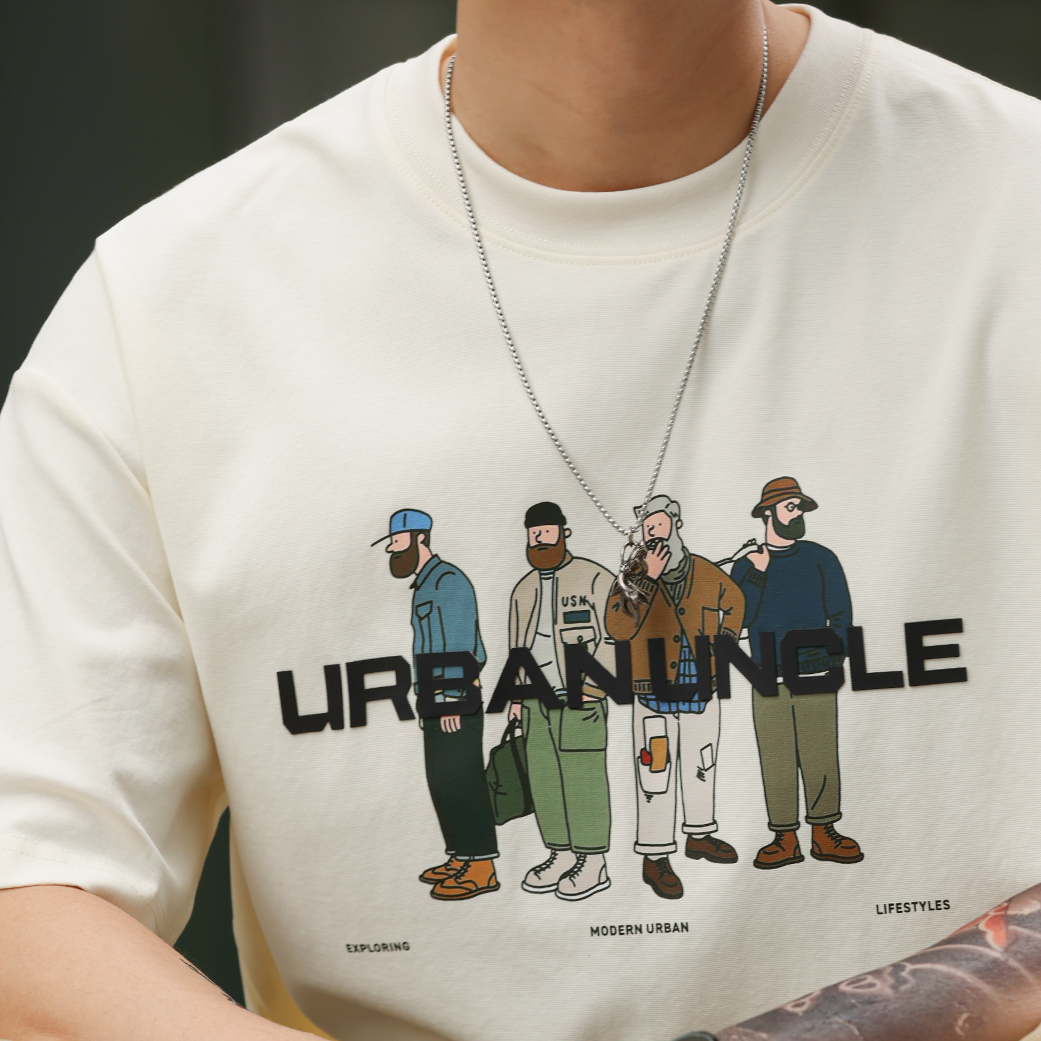 American casual printed men's summer 220g cotton short sleeved T-shirt