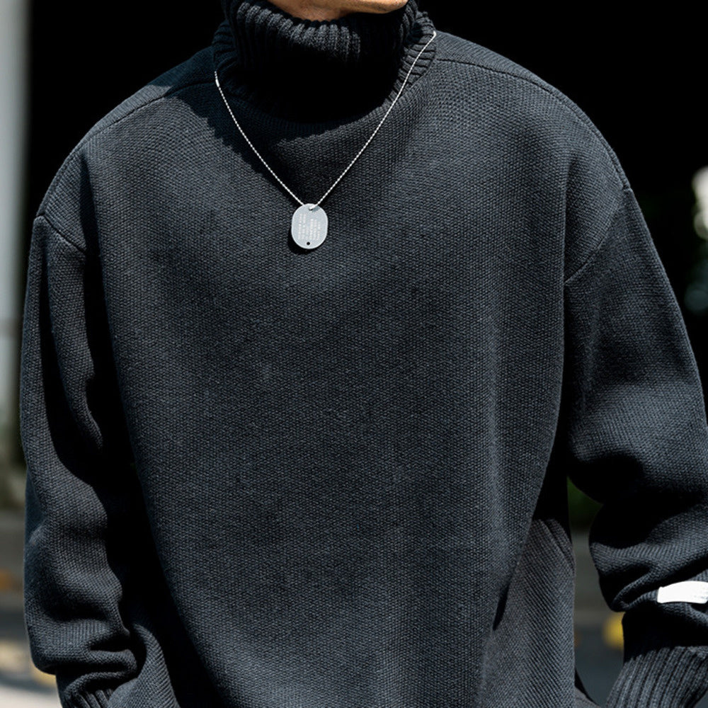 Flip up collar knitted sweater with retro loose coarse needle and thread, paired with a base top