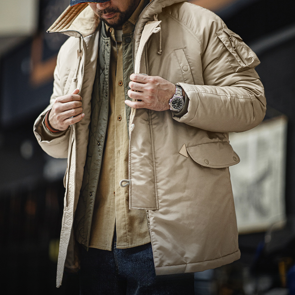 Madden Workwear American N3B Pilot Jacket Cotton-Padded Military Style Thick Mid-Length Hooded Jacket Men's Autumn and Winter