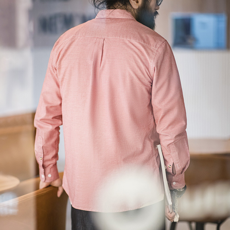 MADEN Casual Houndstooth Button Cotton Commuter Business Plaid Long Sleeve Shirt