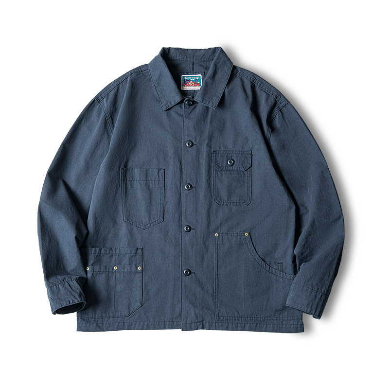Maden Retro French Coach Jacket Navy Blue Coat Distressed Safari Jacket Top