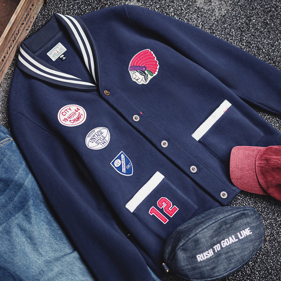 American Retro Green Fruit Neck Fleece Warm Short Baseball Jacket