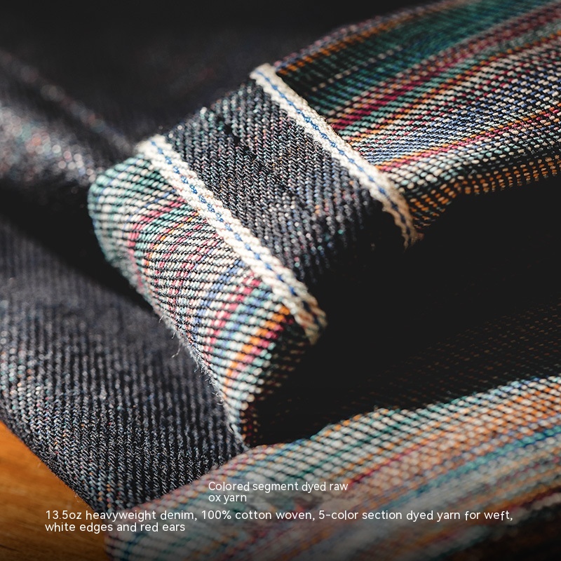 Maden American retro heavyweight colored cotton white edge red ear straight leg original cow pants