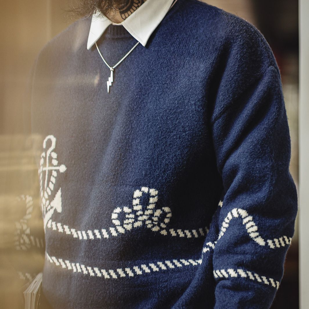 American-style Casual Navy Blue Pullover Knitted Inner Sweater