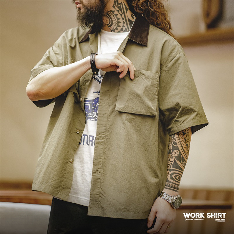 Maden Retro Waterproof Thin Outdoor Loose Half Sleeve Pocket Hunting Shirt