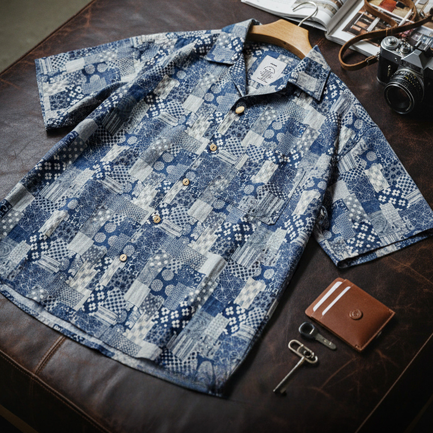 American Retro Boro Vintage Printed Short Sleeved Shirt