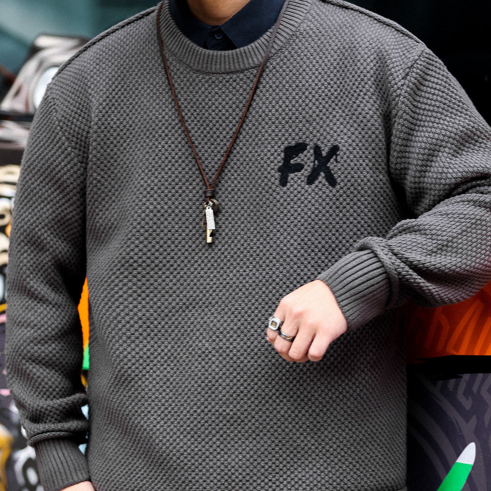 Vintage coarse needle and thread heavyweight sweater with round neck, loose and lazy style, high-end knitted sweater