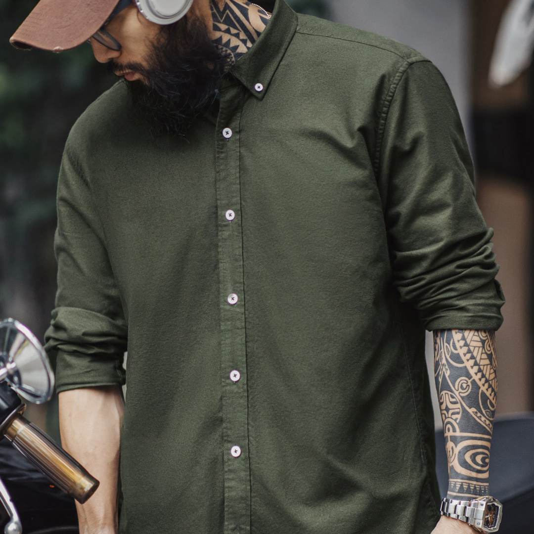 American Casual Solid Color Oxford Spinning Shirt Long Sleeve Cotton Oxford Thin Shirt