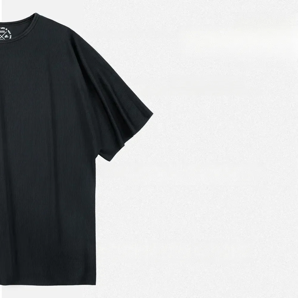 Maden Leisure Two Needle Technology Ice Thin Vertical Pattern Pit Stripe Breathable Loose T-shirt