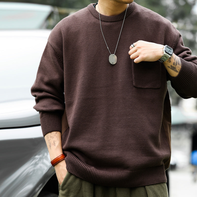 Lazy Sweater Men's Autumn and Winter New Style Pocket Hoodie Warm Base Knitted Sweater