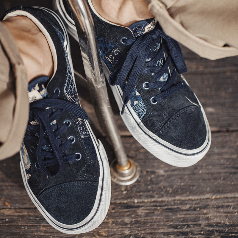 Maden Retro canvas shoes, cashew flower board shoes, trendy antique printed low cut casual student shoes