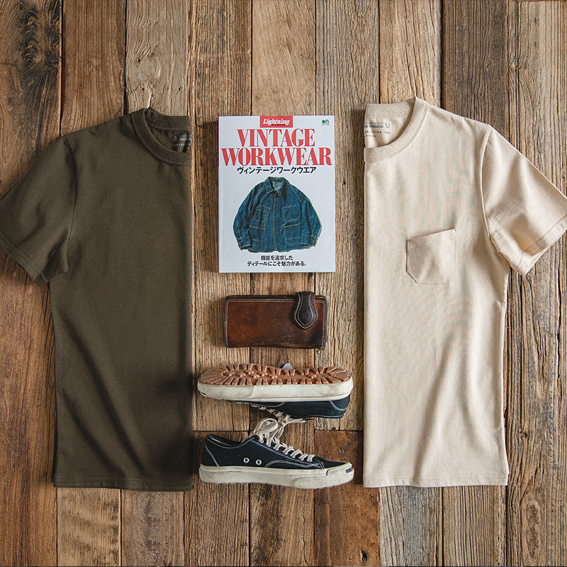 Maden Retro Three-Piece Needle Pocket T-shirt Amekaji Cotton Half Sleeve Tough Guy Short Sleeve